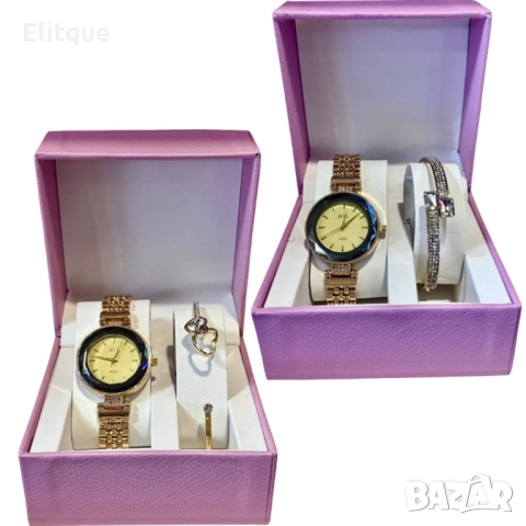 Дамски подаръчен комплект - Елегантен часовник с нежна гривна, снимка 2 - Бижутерийни комплекти - 52594803
