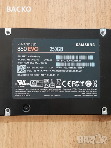 Хард диск SAMSUNG EVO 250Gb 2,5" SSD, снимка 3 - Твърди дискове - 53837877