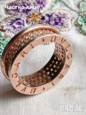 Разкошен Сребърен Позлатен Пръстен BVLGARI с Бели Циркони