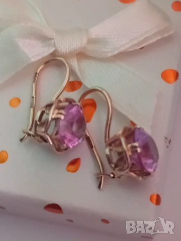 Антикварни  руски златни ажурени обеци с Александрит синтетичен, снимка 4 - Обеци - 52717134