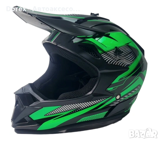 Крос каска за мотор, мотокрос и АТВ - черно-зелена M/L, снимка 2 - Аксесоари и консумативи - 54145170