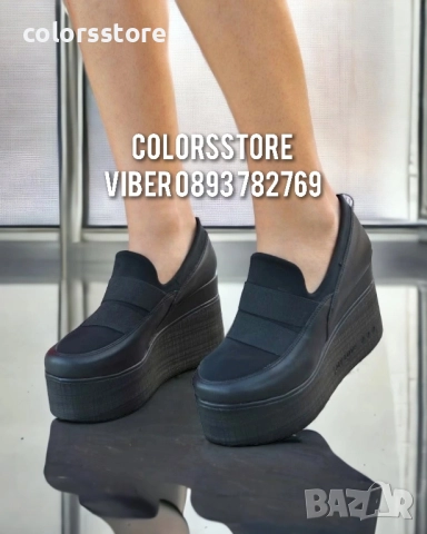 Обувки на платформа - черна кожа - 150K