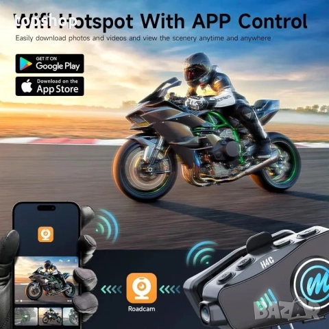 НОВИ IPX6 слушалки за мотоциклетна каска с камера Moman H4C 360° снимане с 32GB TF карта..., снимка 7 - Аксесоари и консумативи - 51636647