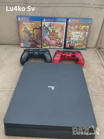 PlayStation 4 Slim 500GB + 2 джойстика + 3 игри