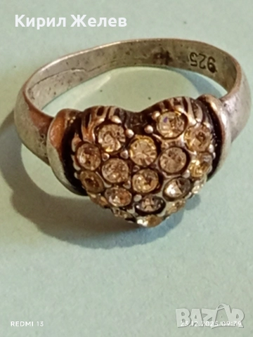 Сребърен пръстен с формата на сърце ❤️ с инкрустиран ПЛАНИНСКИ КРИСТАЛ ювелирна изработка 34457, снимка 7 - Пръстени - 52881665