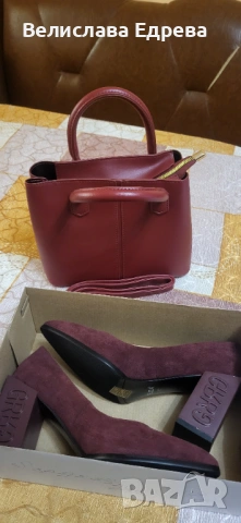 Обувки и чанта в цвят бордо 
