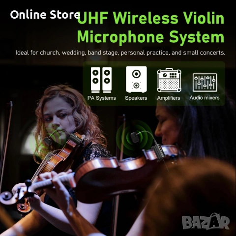 Двоен UHF безжичен микрофон за цигулка Q2/VT-5 – 2 предавателя и 1 приемник, снимка 4 - Микрофони - 54169941