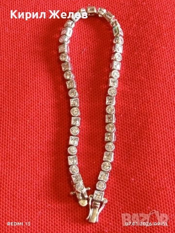 Сребърна гривна тип Тенис гривна с инкрустирани диаманти вълшебна много красива 52519, снимка 8 - Гривни - 53015914