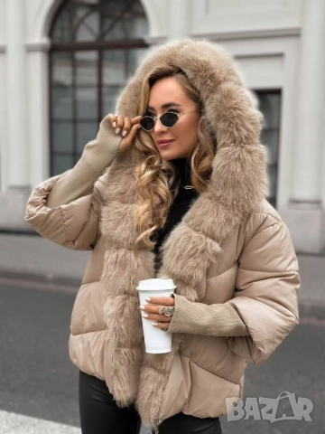 Яке с пухена яка и качулка  , снимка 5 - Якета - 52138234