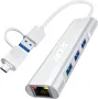 Acer USB C към Ethernet адаптер,USB-A/C хъб с 3 USB-A 3.1 и 1Gbps RJ45, снимка 1