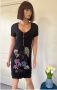 Desigual L, XL- Лятна рокля в черно с флорален принт и разноцветни копченца , снимка 1 - Рокли - 45679155