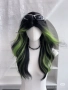 Синтетична черна чуплива перука с лимонено-жълто-зелени краища, снимка 3