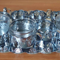 Комплект 6 чаши с подложки и поднос , снимка 2 - Чаши - 44937604