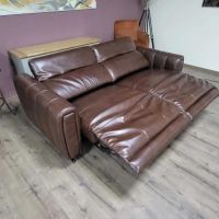 Кафяв кожен диван тройка Vita с електрически релаксиращ механизъм, снимка 6 - Дивани и мека мебел - 45687560
