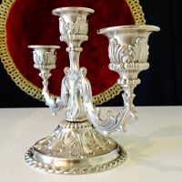 Разкошен посребрен троен свещник,барок. , снимка 3 - Антикварни и старинни предмети - 45204373