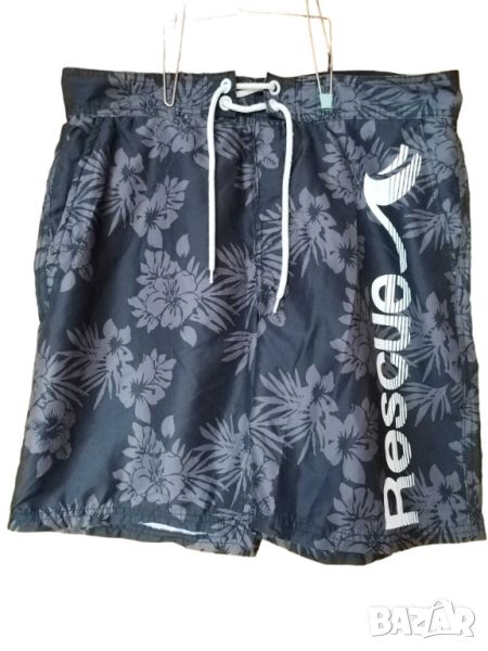 Мъжки плувни шорти с флорална щампа и надпис FSBN, Тъмносиви, L, снимка 1