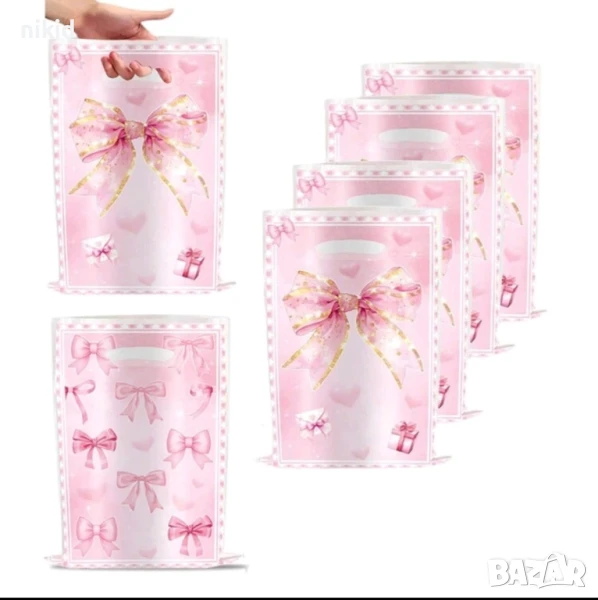10 бр Торбички Розова Панделка за сладки подарък рожден ден парти, снимка 1