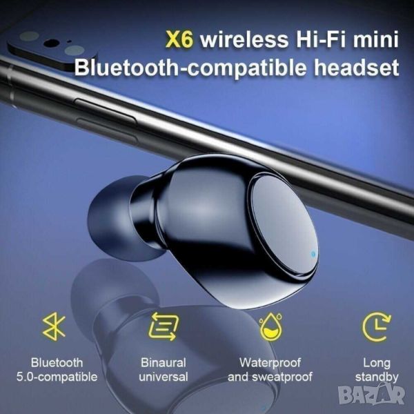 Безжична водоустойчива слушалка с микрофон, BT 5.0, Черна, снимка 1