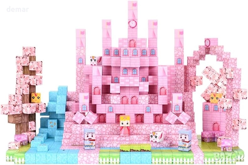 Магнитни строителни блокчета Розов замък за момичета, снимка 1