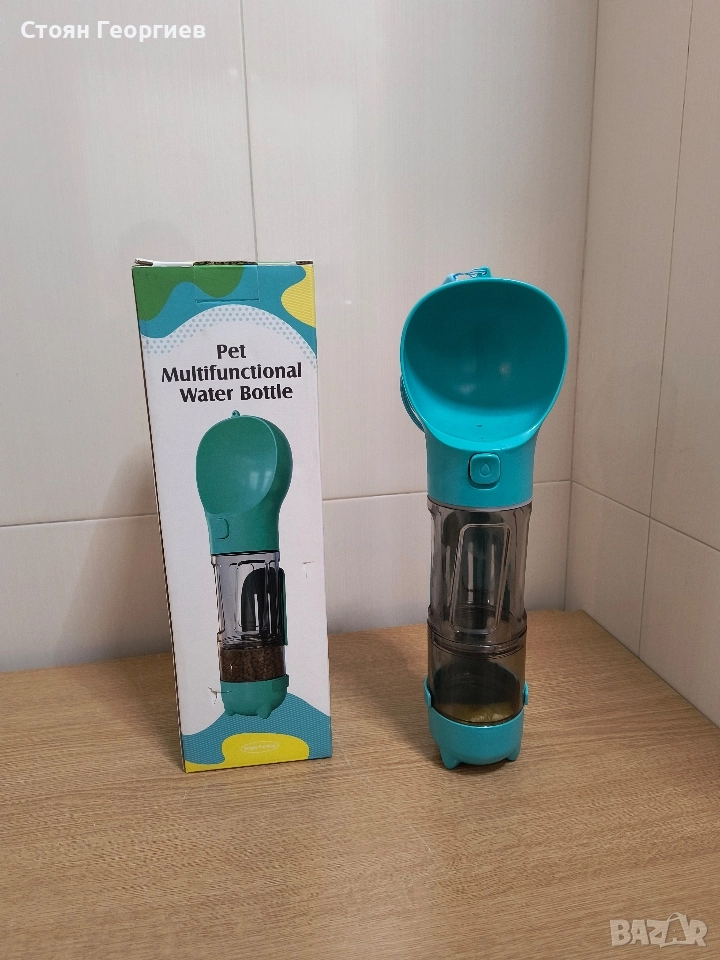 Преносим контейнер за домашни любимци, 4 в 1, ABS и PC, 300 мл, син , снимка 1