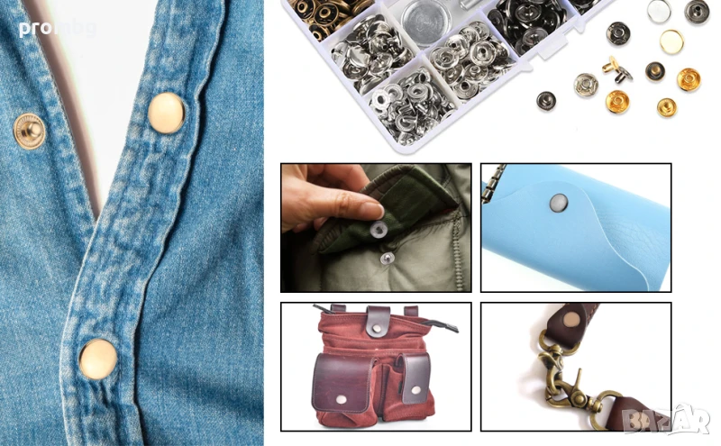 Комплект тик так копчета и инструменти за монтаж, 4 цвята, 12 мм и 10 мм, снимка 1