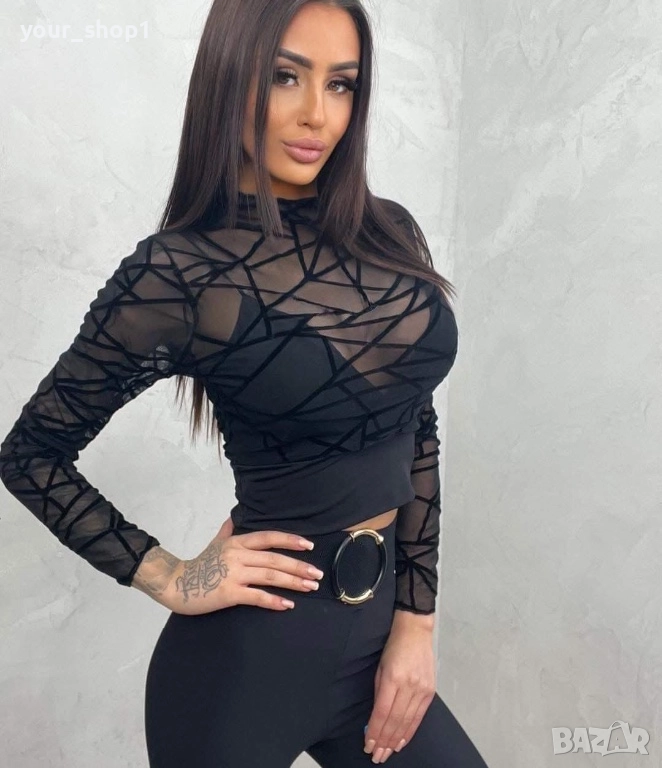 Ефектен топ блуза с 3D дантела , снимка 1