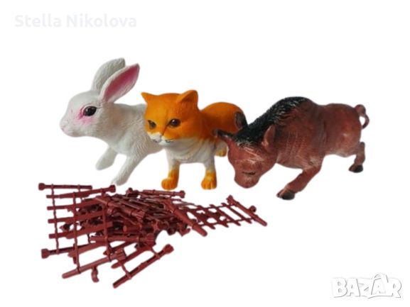 Детски Комплект големи домашни животни - коте, бик, заек, снимка 1