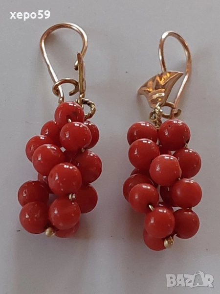 Дамски златни 18 каратови обеци с натурални корали, снимка 1