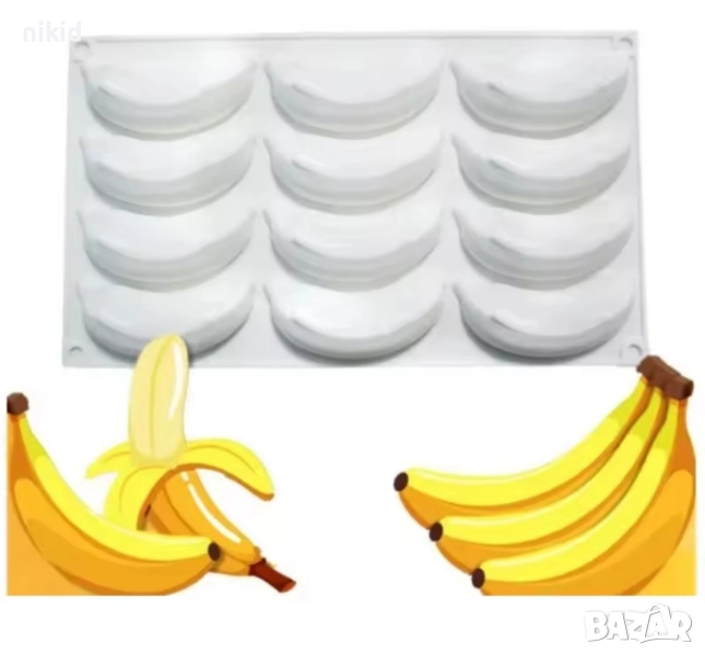 12 голям 3D банан силиконов молд форма фондан шоколад гипс свещ мус десерти, снимка 1