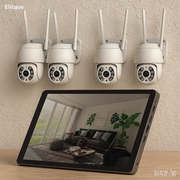 Безжичен WiFi комплект с 4 камери 4К Ultra HD+DVR за видеонаблюдение, снимка 1