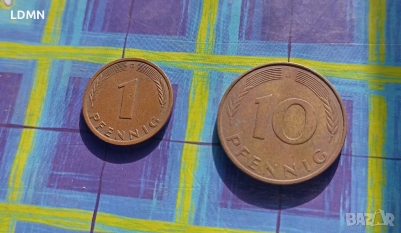 2 Монети от 1 и 10 Pfennig 1982 G, J Федерална Реублика Германия, снимка 1