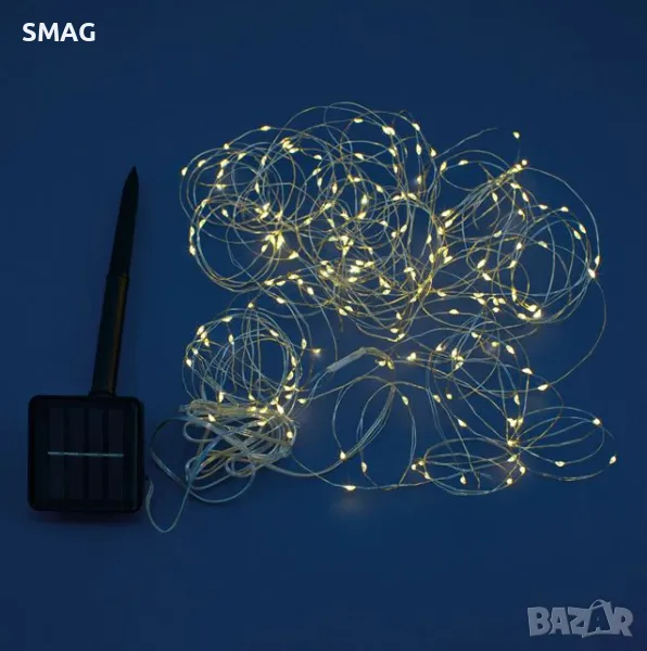 200 соларни LED светлини с програма и светлинен сензор 19.9m - топло бяло S_1225310, снимка 1