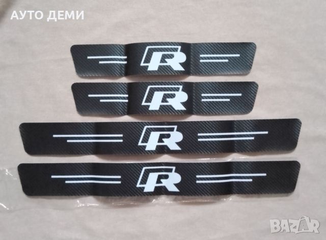 Качествени карбон черни стикери за прагове на автомобил кола марка R line Р лайн + подарък , снимка 1 - Аксесоари и консумативи - 45343183
