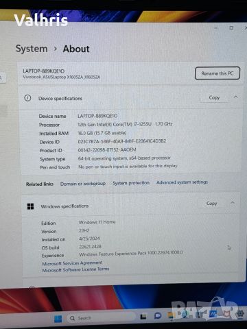 Asus Vivobook 16”инча OLED / 10-ядрен i7 / 16GB RAM / 512GB SSD/X1605Z, снимка 3 - Лаптопи за игри - 45453230