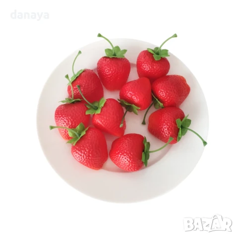 6070 Изкуствени ягоди за декорация, 10 броя, снимка 3 - Изкуствени цветя - 51378349
