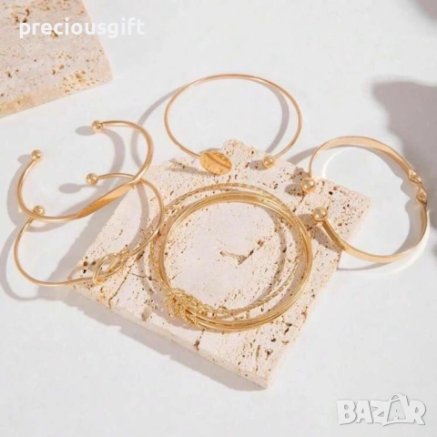 Комплект от 5 броя масивни, твърди гривни, снимка 2 - Гривни - 53083878