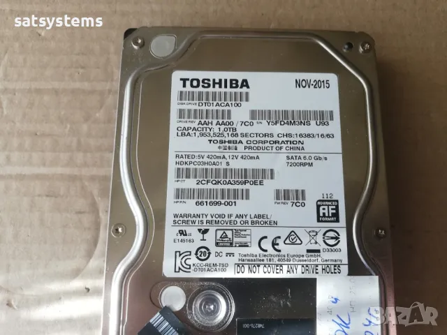 Хард диск Toshiba DT01ACA100 1.0TB SATA 6.0Gb/s, снимка 2 - Твърди дискове - 48074267