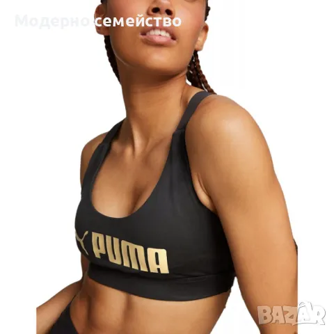 Дамско бюстие PUMA Fit Mid Impact Training Bra Black/Gold, снимка 3 - Корсети, бюстиета, топове - 46846908