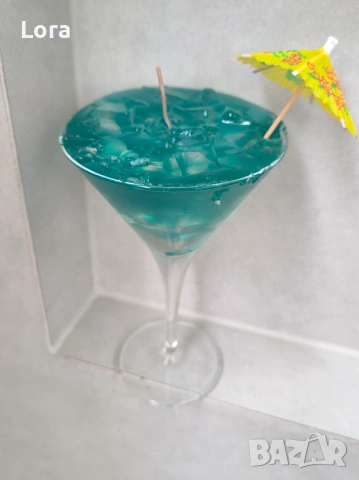 Ръчно изработена ароматна свещ, коктейл синьо кюрасо, снимка 4 - Декорация за дома - 53565673
