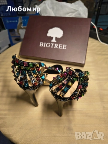 Елегантни дамски сандали с кристали и ток 11 см 38 номер, снимка 4 - Сандали - 53864077