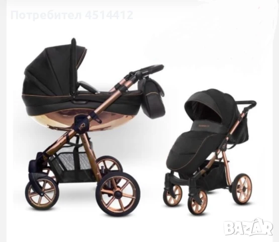 Комбинирана количка Baby Active Mommy Glossy 2в1 Black Rose Gold Limited Edition, снимка 1