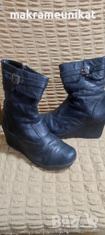 Дамски боти, черна естествена кожа, цяла платформа, изгодно, , снимка 6 - Маратонки - 53231839