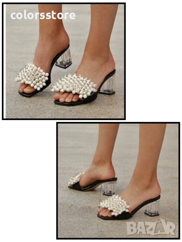 Чехли на ток - черен лак с перли - KP60 