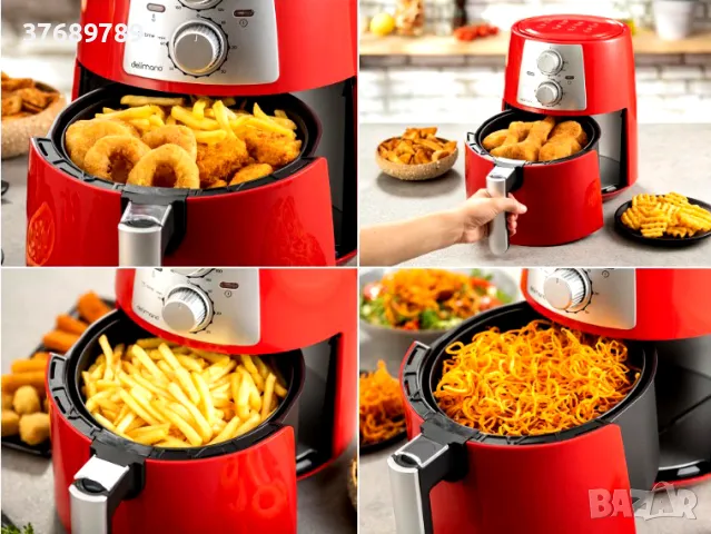 AIR FRYER Delimano Еър Фрайър Про - Червен, 3,5 л, снимка 3 - Фритюрници - 48467233