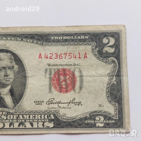 2 долара/DOLAR ,САЩ/USA/червен печат/RED seal -1953 година, снимка 3 - Нумизматика и бонистика - 52440549