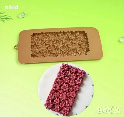 пано цветя цветчета цветенца Шоколад шоколадов блок шоколадова плочка силиконов молд форма, снимка 4 - Форми - 53953633