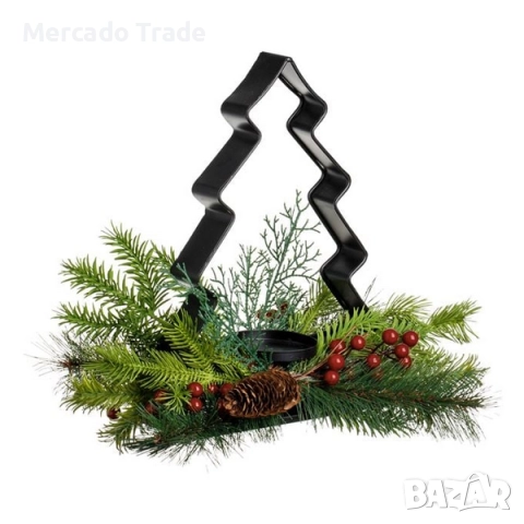 Коледен венец с поставка за свещ Mercado Trade, Метал, Елха, снимка 2 - Декорация за дома - 52215543