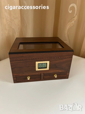 Хумидор за ~45 пури с дигитален хигрометър и овлажнител