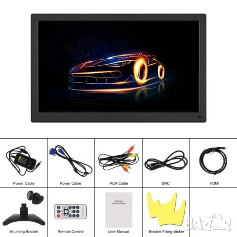 Монитор 12v 15.6” IPS, FULL HD Монитор за кола, камион, автомобил, компютър, HDMI, VGA с говорители, снимка 10 - Аксесоари и консумативи - 53873231