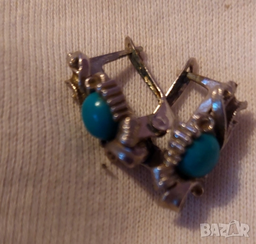 Сребърни обеци с тюркуаз , снимка 3 - Обеци - 51757112